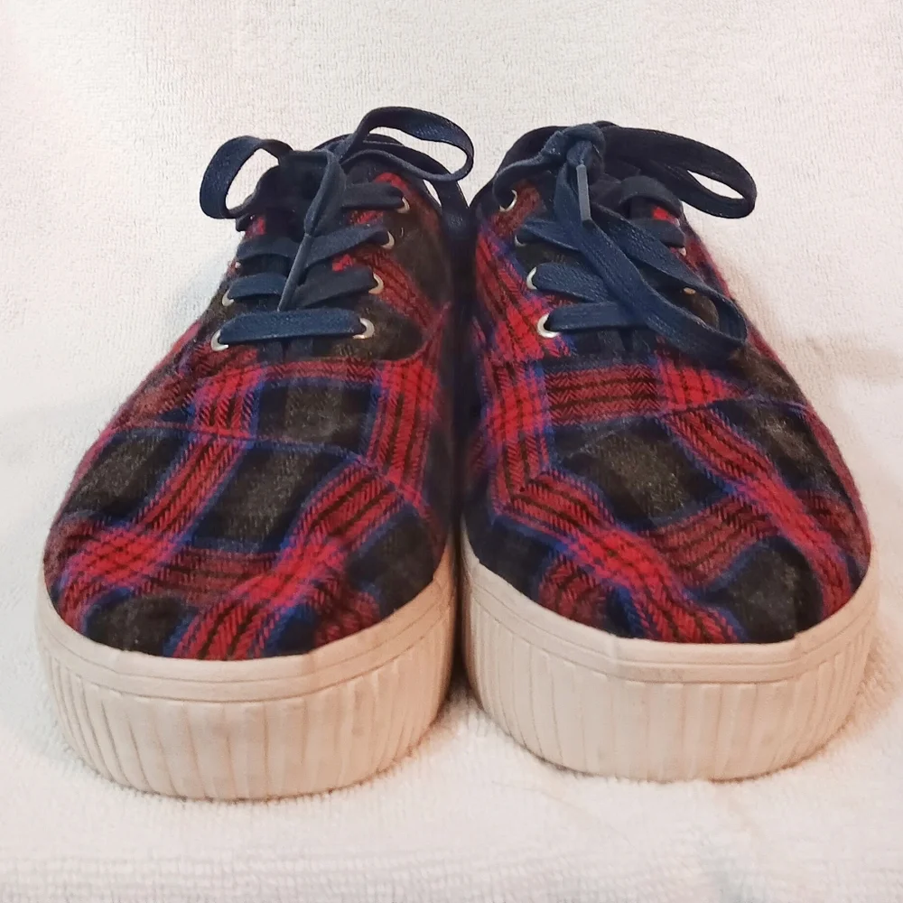 Size 10 Toms Womens Cordones Indio Sneakers Navy Crosshatch/Plaid - Picture 7 of 11